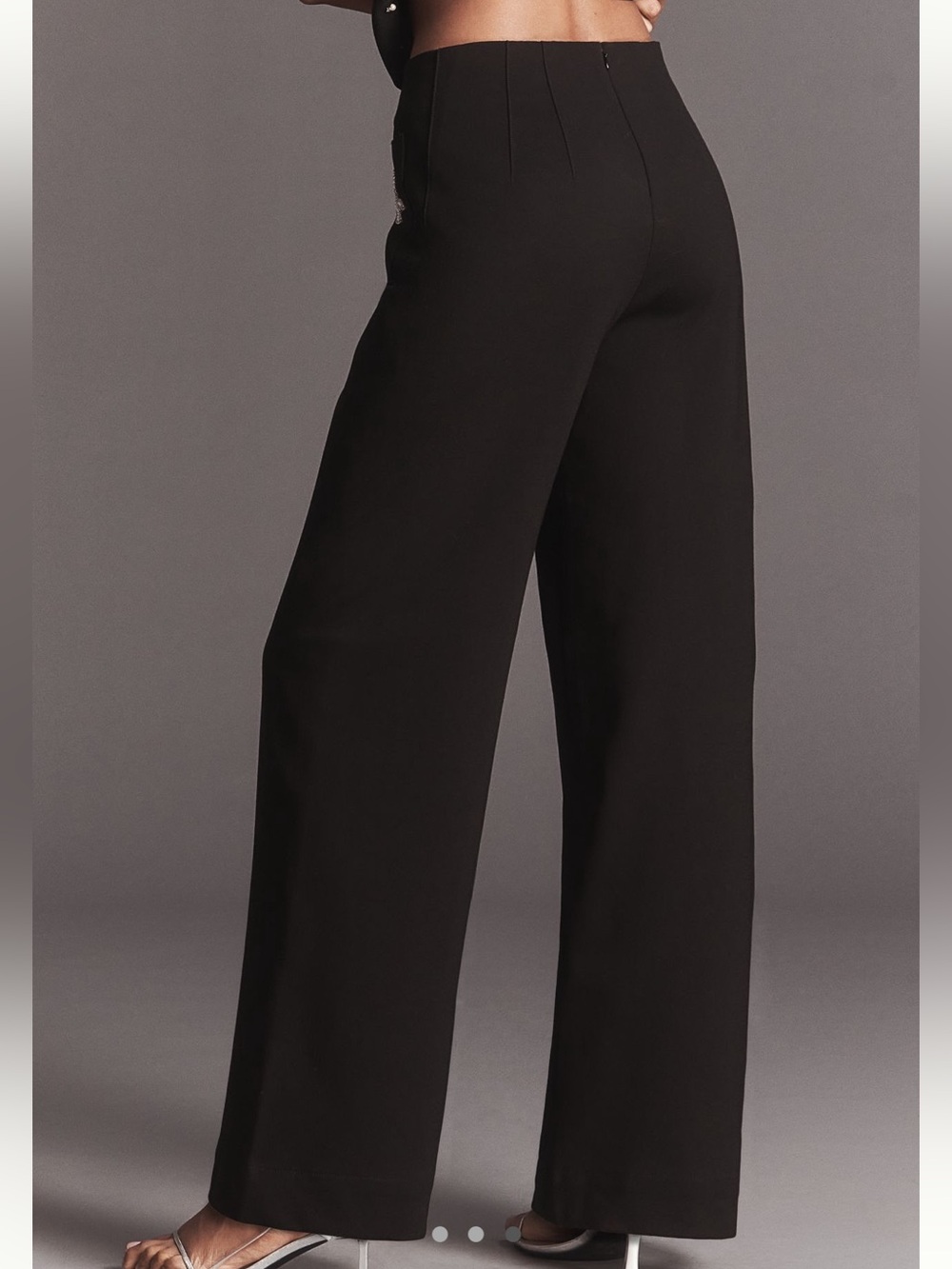 Anthropologie Colette Pants Maeve Full Length Wide Leg Embroidered Bow New Black - Picture 3 of 14